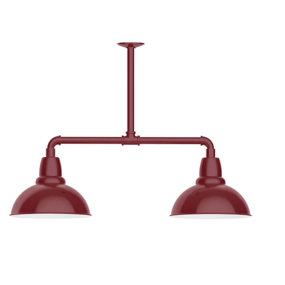 Montclair Lightworks MSD106-55-T24-G05 12" Cafe shade, 2-light stem hung pendant with clear glass and cast guard, Barn Red